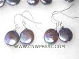12mm black coin freshwater pearl dangling earrings