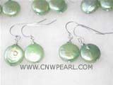 12mm light green coin freshwater pearl dangling earrings