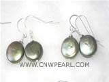 12mm olive green coin freshwater pearl dangling earrings