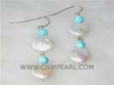 12mm white coin freshwater pearl dangling earrings