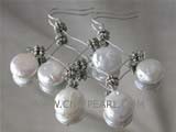 12mm white coin freshwater pearl dangling earrings