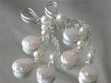 6*12mm white coin freshwater pearl hoop earrings