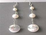 6*12mm white coin freshwater pearl dangling earrings