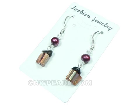 wine red potato freshwater pearl dangling earrings