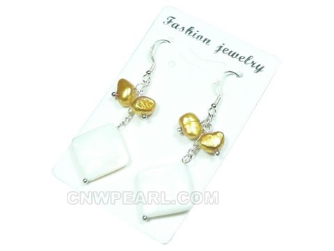 7-8mm gold nugget freshwater pearl dangling earrings