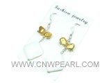 7-8mm gold nugget freshwater pearl dangling earrings