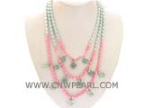 three rows fashion rice freshwater cultured pearl necklace with fluorite beads