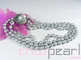 three rows 9-10mm gray potato freshwater pearl necklace with a flower shape shell clasp