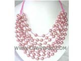 seven rows 10mm pink round shell pearl necklace with branch strands