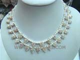 two rows white latin cross shape freshwater pearl necklace with small white round pearl beads