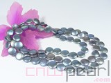 three rows 14mm black coin freshwater pearl necklace with a sterling silver box clasp