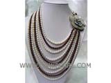 nine rows 6-7mm white and wine red rice freshwater pearl neacklace with a flower shape shell clasp