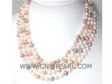 four rows 7-8mm multicolor round freshwater pearl necklace with a sterling silver box clasp