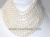 ten rows 8mm white round freshwater pearl necklace with a sterling silver box clasp