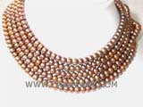 five rows 8mm coffee bread freshwater pearl necklace with sterling silver clasp