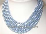 five rows 8mm light blue bread freshwater pearl necklace with a sterling silver clasp
