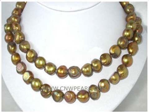 double rows12mm coffee nugget freshwater pearl necklace with sterling silver clasp