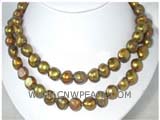 double rows12mm coffee nugget freshwater pearl necklace with sterling silver clasp