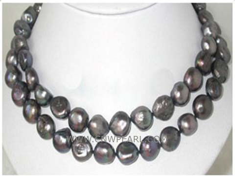 double rows12mm black nugget freshwater pearl necklace with sterling silver clasp