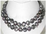 double rows12mm black nugget freshwater pearl necklace with sterling silver clasp