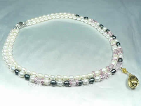 double rows white rice freshwater pearl necklace