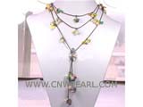 7-8mm multicolor round freshwater pearl necklace with beautiful gemstone