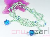 6-7mm  light turquoise freshwater pearl necklace with two blue leaves shape glazes