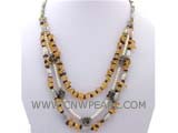 white small round freshwater pearl necklace with irregular gemstones