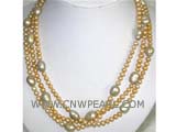 7mm golden potato freshwater pearl necklace with 11-14mm gray green irregular pearl beads