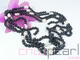 7-8mm black round freshwater pearl necklace with 11-14mm white potato pearl beads