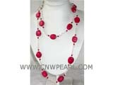 5-6mm  white dancing  freshwater pearl necklace with 12-16mm red coral beads
