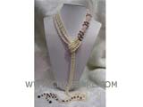 four rows 8mm white and wine red freshwater pearl freshwater pearl necklace with pink crystals