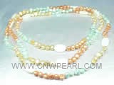 7-8mm multicolor nugget freshwater pearl rope necklace