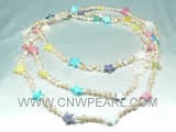 5-6mm pink nugget freshwater pearl rope necklace