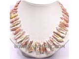 beautiful 20-30mm peach Biwa freshwater pearl necklace with golden tiny round beads