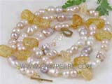 14-20mm natural color potato freshwater pearl necklace with yellow irregular crystals