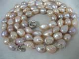 9-12mm natural pink and purple potato freshwater pearl necklace with a sterling silver moonlight clasp