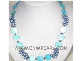 6-7mm dark blue top-drill freshwater pearl necklace with 12mm hexagon shells