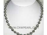 9-10mm navy green potato freshwater pearl necklace with  expuisite silver accessories