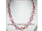 10-20mm pink Biwa freshwater pearl necklace with  12mm red coin pearls