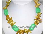 8-14mm golden blister freshwater pearl necklace with turquoise beads