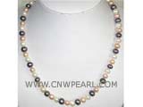 8-9mm  multicolor  round freshwater pearl necklace with sterling silver spring clasp