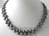 7-8mm  black bread freshwater pearl necklace with a plated silver lobster clasp