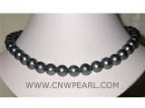 11-12mm black round freshwater pearl necklace with sterling silver clasp
