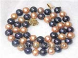 8-9mm black and pink round freshwater pearl necklace with 925 sterling silver clasp