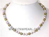 8-9mm coffee and light purple round freshwater pearl necklace with 925 sterling silver clasp