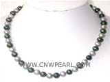 8-9mm gray and black round freshwater pearl necklace with 925 sterling silver clasp