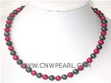 8-9mm black and red round freshwater pearl necklace with 925 sterling silver clasp