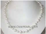 8-12mm white round freshwater pearl necklace with a 925 sterling silver clasp