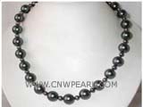 8-12mm black round freshwater pearl necklace with a 925 sterling silver clasp